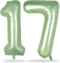 Sage Green Number 17 Birthday Balloons, 40 Inch Large Foil Number 1 & 7 Helium for Girls Boys, Olive Green 17th Birthday for Women Men Anniversary Wedding Jungle Party Decorations
