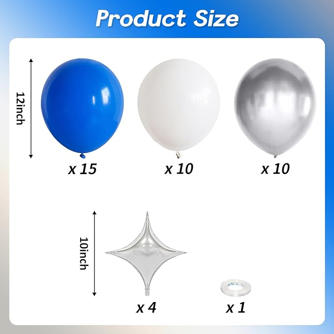 Royal Blue and Silver Balloons for Graduation Party Decorations, 12In Dark Navy Blue and White Balloons with Metallic Silver Star Balloon for Graduation Father's Day Birthday Baby Shower Party Decor