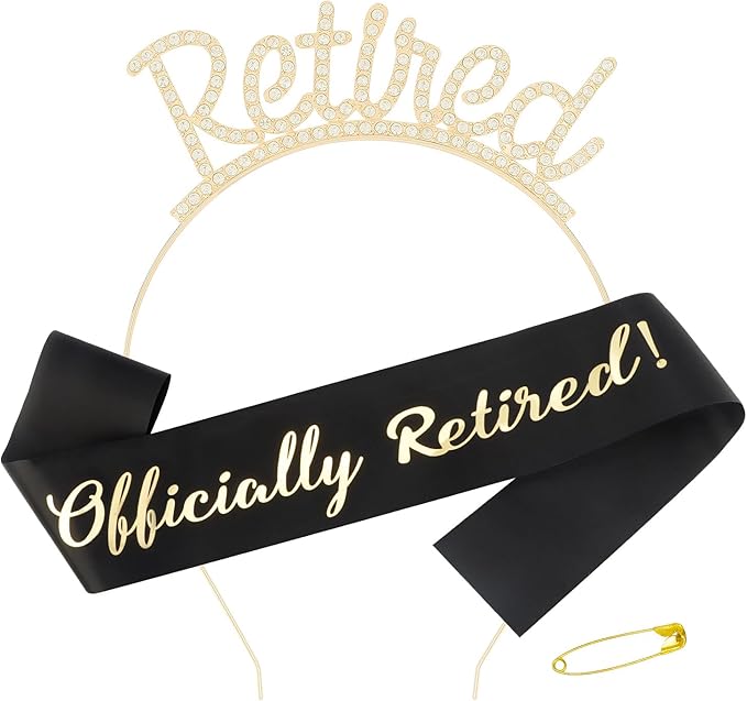 Didder Gold Retirement Party Headband and Officially Retired Sash - Celebration Decorations and Gifts for Her