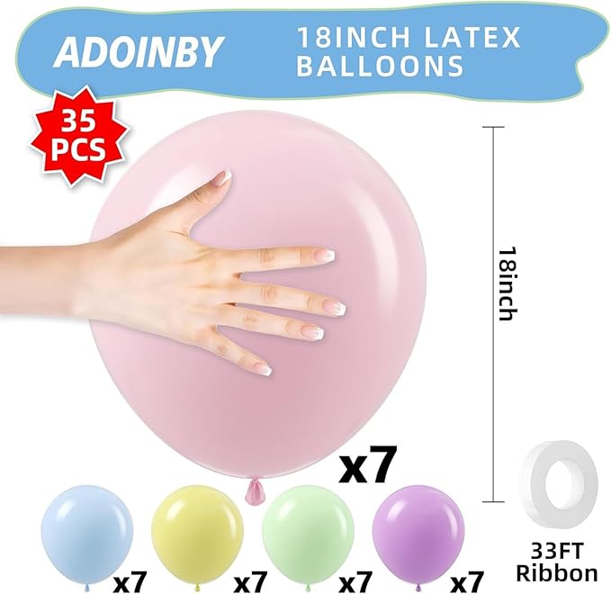 18 Inch Pastel Large Balloons - 35Pcs Thick Macaron Balloons Big Round Multicolor Latex Party Balloons for Birthday Anniversary Baby Shower Gender Reveal Themed Rainbow Party Decorations