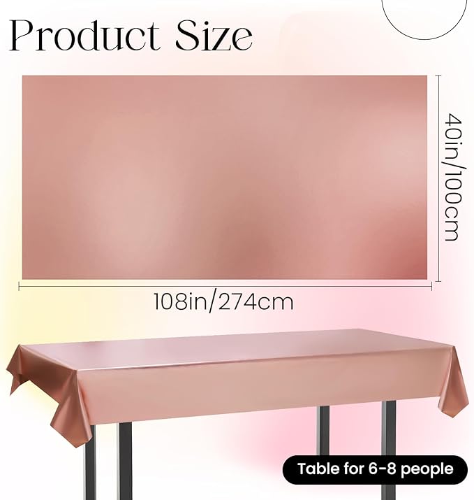 2 pcs Rose Gold Tablecloth Plastic -Stunning Metallic Matte Finish, 40" x 108" Bachelorette Table Cloth, Perfect for Wedding Birthday Party Anniversary Event Bridal Shower Decorations