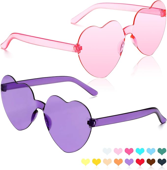 Heart Sunglasses 2 Pairs Heart Shaped Sunglasses Womens Heart Glasses Rave Sunglasses for Women Party Favors