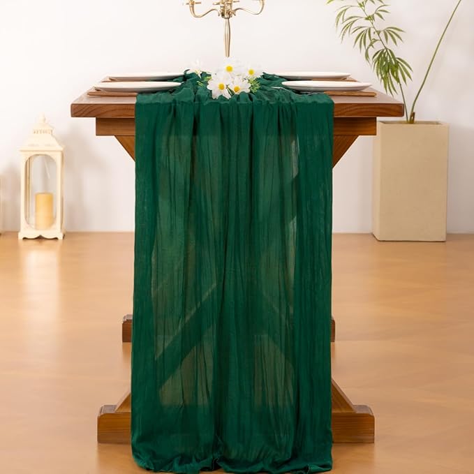 Socomi Emerald Green Cheesecloth Table Runner Easter Spring Boho Rustic Gauze 120 inch 10FT Cheese Cloth Runner for Wedding Party Baby Shower Birthday Home Decor Holiday Decorations