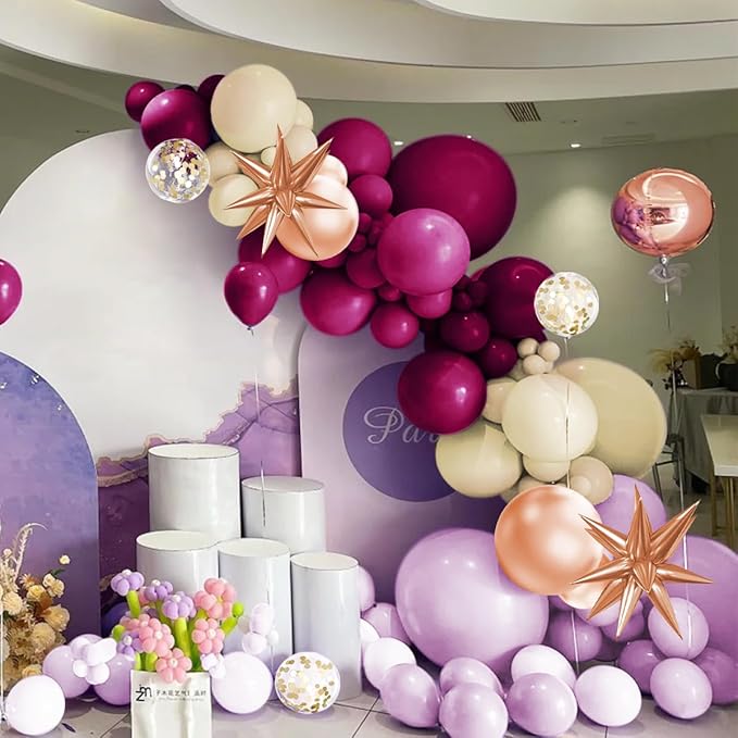 Dusky Purple Plum and Beige Balloon Arch Kit, 156Pcs Boho Dark Purple White Balloon Garland for Birthday Party Baby Shower Bridal Wedding