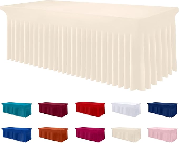 Smiry Spandex Tablecloth, Elastic Fitted Stretch Tablecloth for 5FT Rectangle Tables, Waterproof Washable Table Cover Skirt for Outdoor, Wedding, Banquet & Parties (Beige, 60Lx30Wx30H Inch)