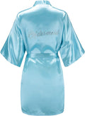EPLAZA Women's One Size Silver Rhinestones Bride Bridesmaid Short Satin Robes for Wedding Party Getting Ready