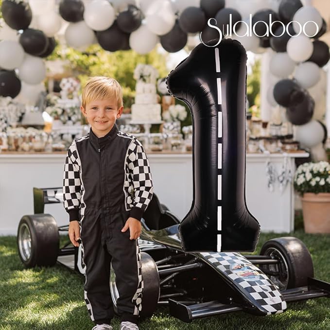 Race Car 40Inch Black 1 Balloon Number Large Helium Race Track 0-9 Giant Digital 1st Foil Mylar Big Party Number Balloons for Boy Birthday Car Theme Party Anniversary Graduation Decorations