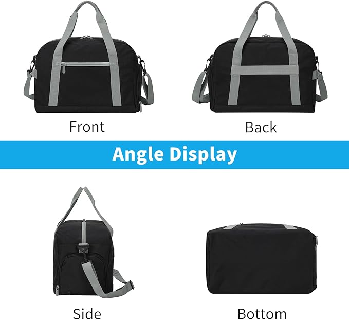 Apenze Small Gym Bag 14 inch lightweight Carry On Mini Duffel Bag with Shoe Compartment for Travel Sport - Black/Grey