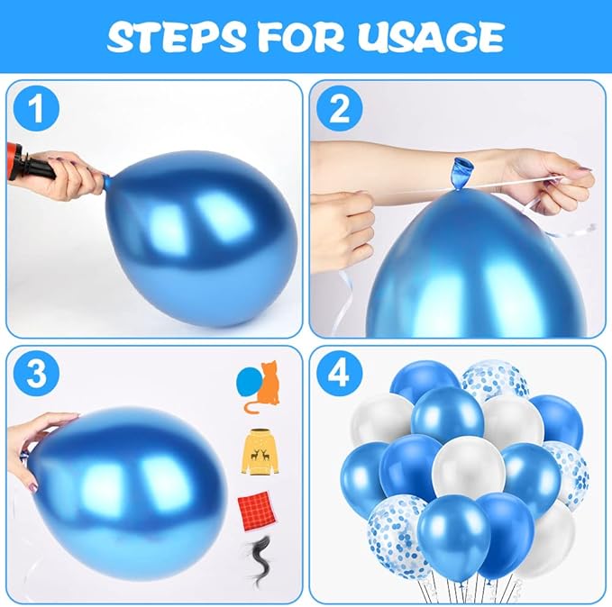 Ainiv 15pcs Blue Thicken Party Balloons with Ribbon & Confetti, Metallic Latex Balloons for Baby Showers, Weddings, Graduations & Birthdays