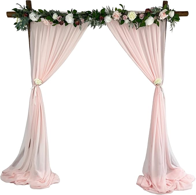 EHLDekol Sheer Chiffon Backdrop Curtains 10ft x 10ft(5ft x 2Panels)， Chiffon Fabric Drapes for Wedding, Long Sheer Curtain for Living Room, Arch Party Stage Decoration (Blush Pink, 120 x 120 Inch)