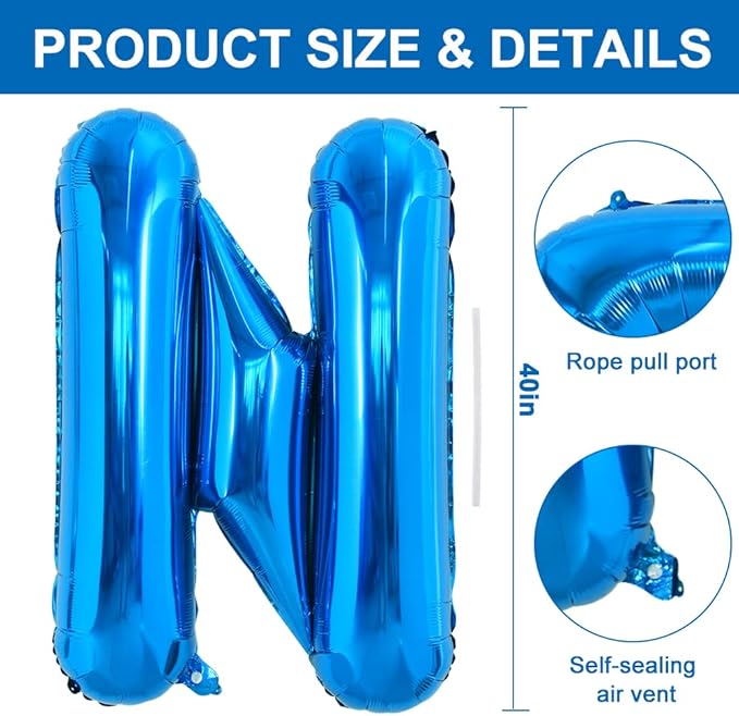 TONIFUL 40 Inch Large Blue Letter N Balloons Giant Alphabet Letter Balloons,Foil Mylar Big Balloons for 2026 Graduation Birthday Party Anniversary New Year Graduation Supplies Decorations