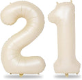 Cream 21st Birthday Balloons for Her, 40 Inch Beige Foil 21 Balloon Numbers for Boys Girls, Ivory White Birthday Party Balloons Numbers 2 and 1 for Women Men 12th 21st Anniversary Decorations Supplies