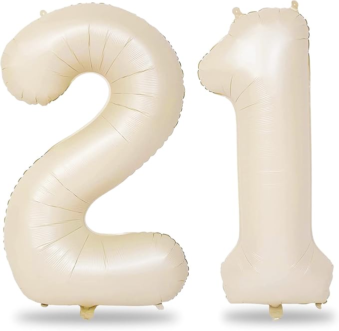 Cream 21st Birthday Balloons for Her, 40 Inch Beige Foil 21 Balloon Numbers for Boys Girls, Ivory White Birthday Party Balloons Numbers 2 and 1 for Women Men 12th 21st Anniversary Decorations Supplies