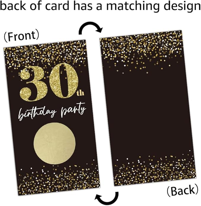 REWIDPARTY Black Gold 30th Birthday Party Scratch Off Game Cards (32 PCS) Cheers to 30 Years Prize Raffle Tickets Happy 30th Birthday Party Scratch Cards Supplies Activity for Family Friends Adults