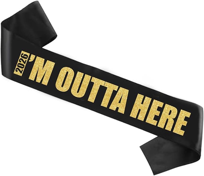 Sash for Retirement 2026 Graduation Farewell Going Away Party, High School & College Grad Gifts for Him Her Retired 2026 Keepsake for Man Women, Party Supplies, Black & Gold Glitter