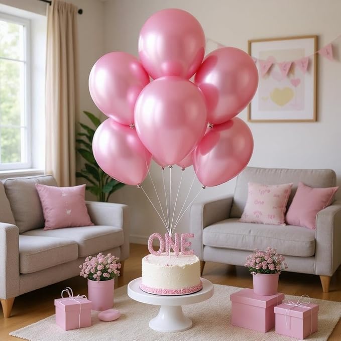 50 Pcs 12 Inch Metallic Pink Balloons, Chrome Pink Valentine's Day Balloons, Shiny Romantic Latex Balloons for Proposal, Anniversary, Sweethearts' Party, Engagement & Wedding Decorations