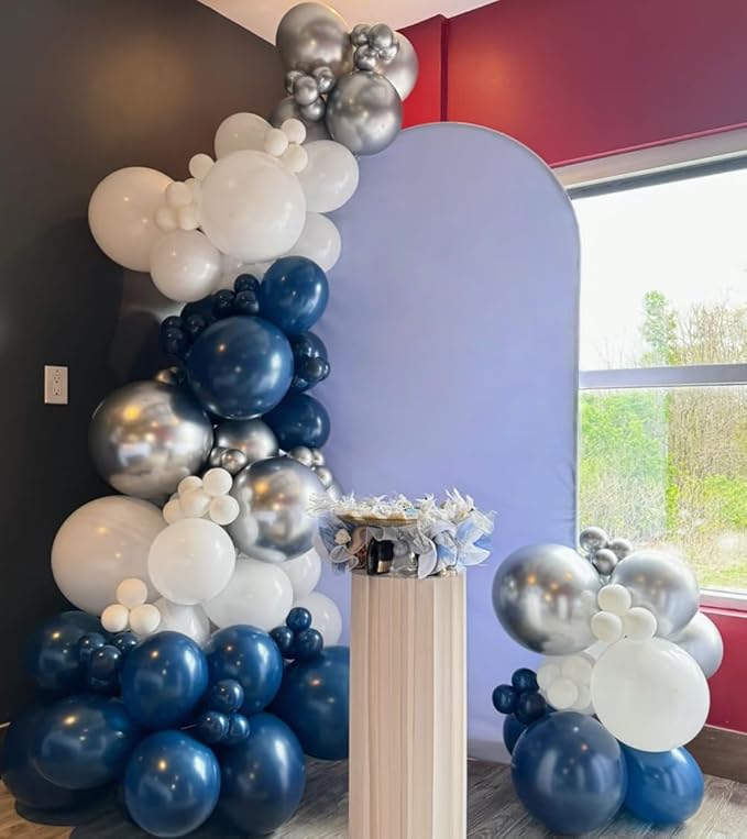 300 Pcs White Navy Blue and Silver Balloons 12 Inch Latex Assorted Color Bulk Balloon for Graduation Ceremony Birthdays Weddings Party Decorations