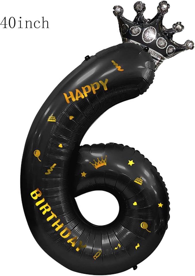 40 Inch Large Black Number Balloons Crown Big Black Digit Foil Mylar Balloons for Baby Shower Wedding Birthday Party Supplies (black 6)