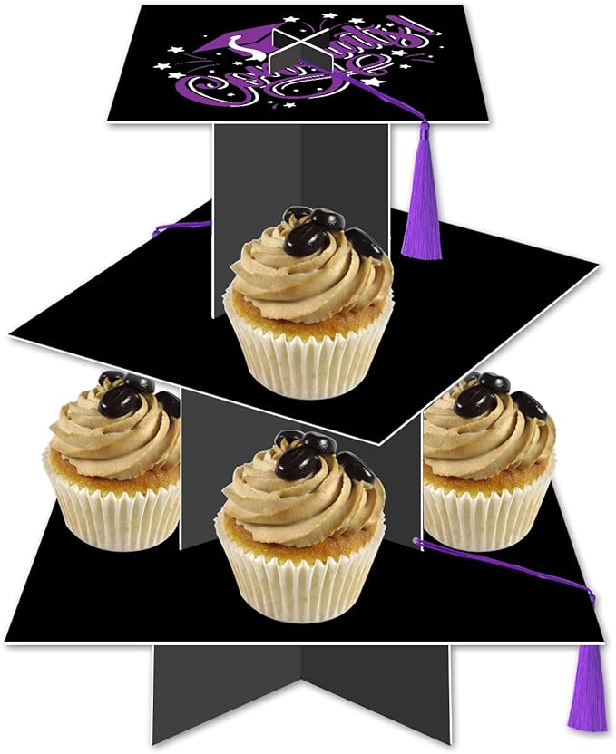 KALEFO Graduation Decorations 2026 Graduation Cap Cupcake Stand with Tassel Graduate Party Favors Table Decor Grad Party Supplies (Purple)