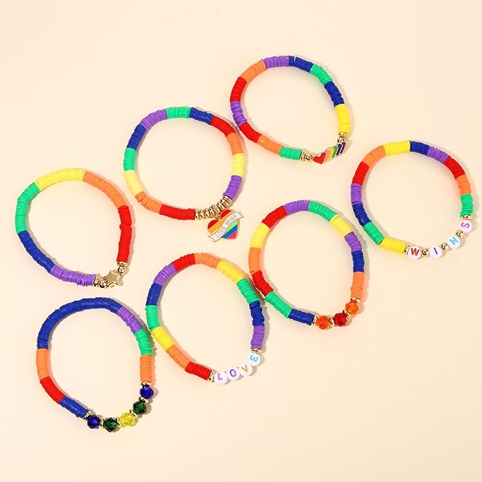 Surfer Heishi Bracelets for Women Stackable Rainbow Vinyl Disc Clay Beaded Stretch Bracelets Elastic Layering Friendship Bracelets Boho Summer Beach Jewelry