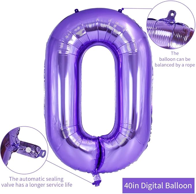TONIFUL 40 Inch Purple Large Numbers Balloon 0-9 Birthday Party Decor,Foil Mylar Big Number Balloon Digital 0 for Birthday Party,Wedding, Bridal Shower Engagement Photo Shoot, Anniversary