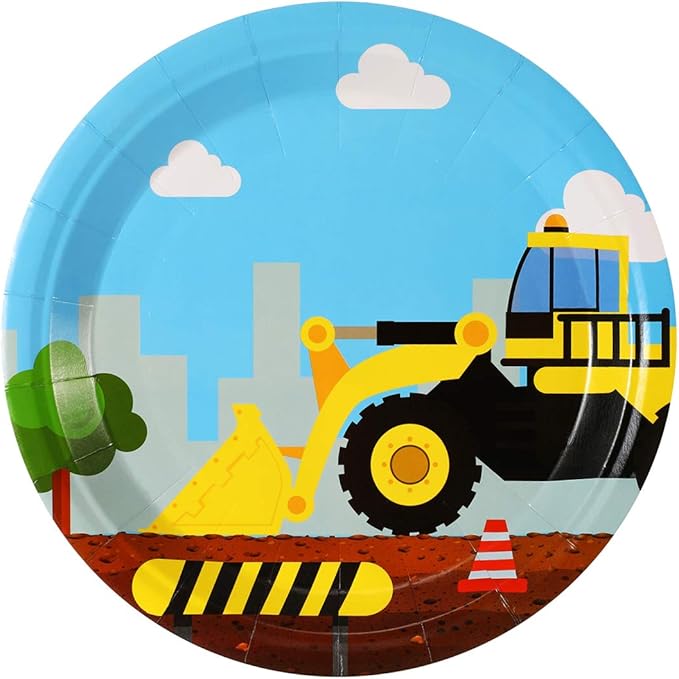 Construction Birthday Party Supplies Set 97 Pieces For Kids- Serves 24 Guest-Digger Truck Bulldozer Party Tableware Kit - Including Dump Truck Plates, Cups, Napkins