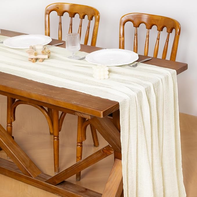 Socomi 6pcs Ivory White Cheesecloth Table Runner Valentine's Day Gauze 120 Inch Rustic Boho Cheese Cloth Runner for Wedding Party Baby Bridal Shower Centerpiece Decoration Holiday Home Decorations