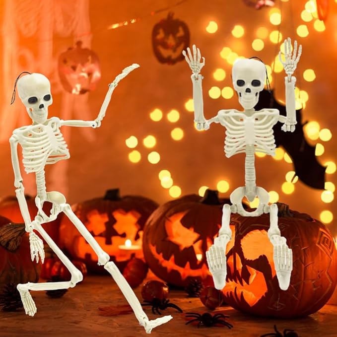 4 Packs Posable Halloween Skeleton, Full Body Skeleton Decoration Movable Posable Joints Skeletons, Scary Plastic Skeleton Halloween Skull Decor for Yard Garden Lawn Haunted House Graveyard Props