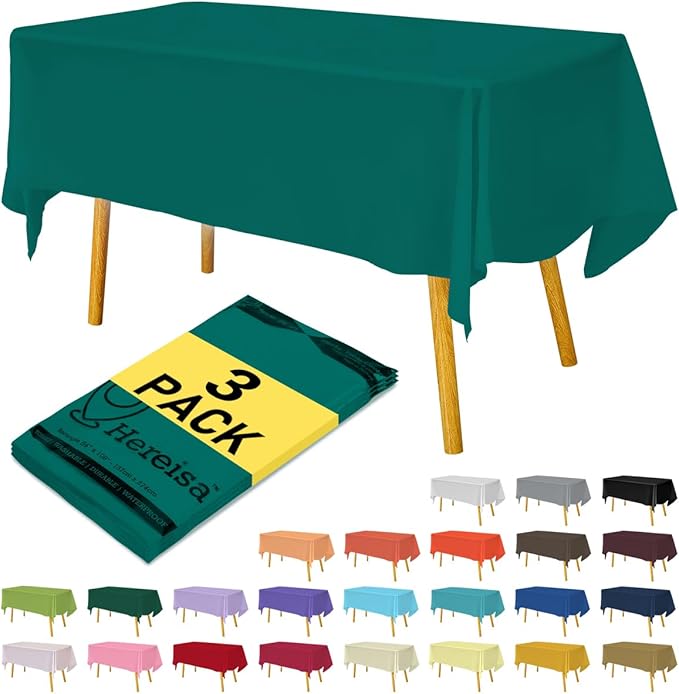 Plastic Teal Tablecloths 3 Pack Disposable Table Covers 54 x 108 Inches Pitch Onyx Teal Table Cloths for Parties Birthdays Weddings Anniversary BBQ Picnic, Fits 6 to 8 Foot Rectangle Tables