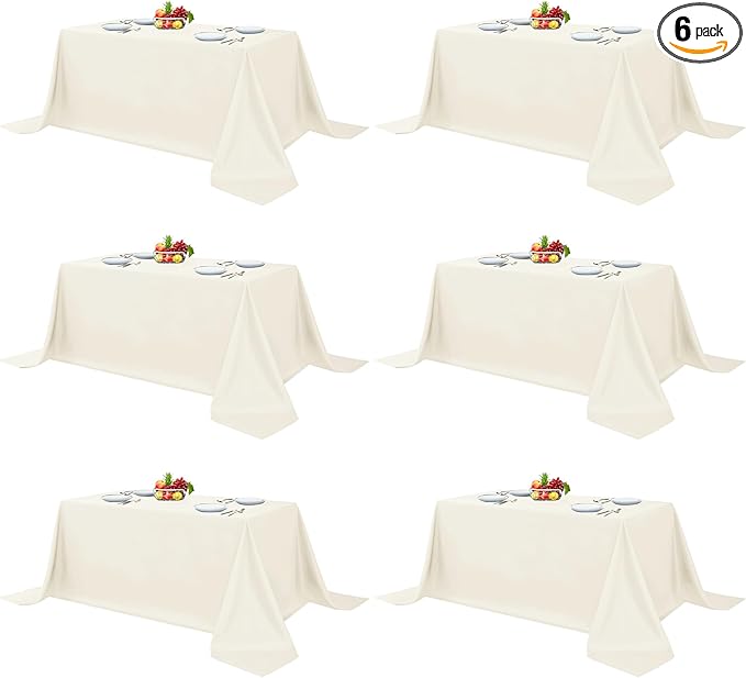 Fitable Ivory Rectangle Table Clothes, 6 Pack - 90 x 156 Inch - Reusable and Washable Tablecloths, Polyester Fabric Table Covers for Wedding, Party, Banquet, Formal Events