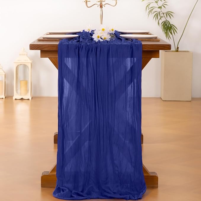 Socomi 3pcs Royal Blue Easter Spring Cheesecloth Table Runner Boho Rustic Gauze 120 inch 10FT Cheese Cloth Runner for Wedding Party Baby Shower Birthday Home Decor Holiday Decorations