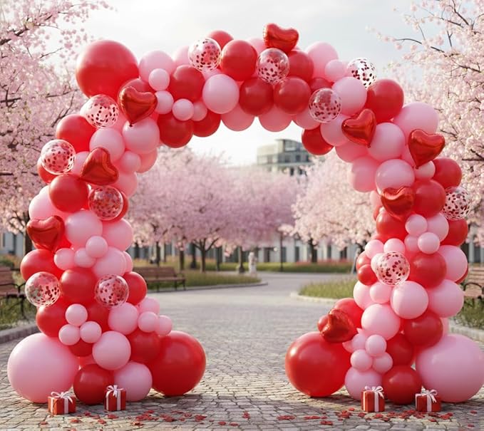 Valentines Day Balloons Garland Arch Kit - Red Heart and I LOVE YOU Foil Balloon with Different Size Red Pink White Balloons for Valentine's Day Galentine's Day Anniversary Party Decorations