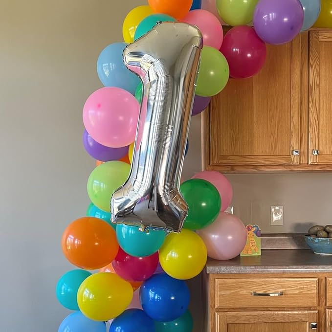 Silver Number 1 Balloon,40 Inch Large Number Foil Mylar Balloons for 1st Girl Boy Birthday Party Celebration Decoration Supplies, Big Digital Balloons for Wedding Anniversary Events Decor