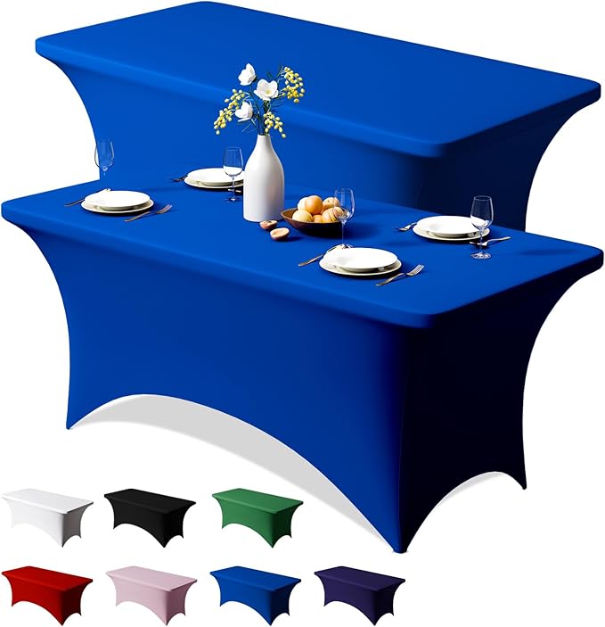 Trlyc 2 Pack 6FT Spandex Table Cloth - 72 x 30 Inch Rectangular Stretch Tablecloth, Wrinkle Resistant Scretch Table Cover for Wedding, Party, Banquet, Picnic, Outdoor Decoration (2Pcs,Royal Blue)