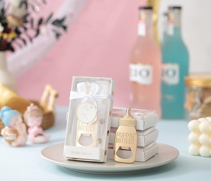 YKLIGTN 50PCS Baby Bottle Openers for Baby Shower Favors, Gifts, Decorations, or Souvenirs with Gift Box, Popping Design for Boy or Girl