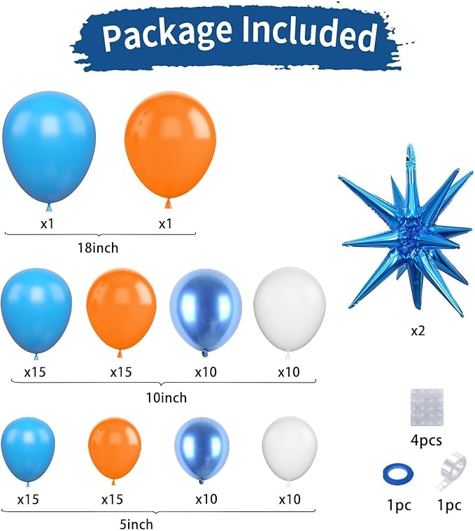 Orange and Blue Balloon Garland Arch kit,Orange Blue White Balloons With Star Foil Balloons for Birthday Decoration Wedding Baby Shower Engagement DIY Decoration Party Supplies