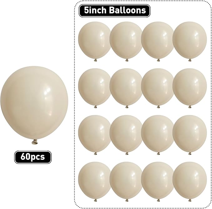 White Sand Balloons 60pcs 5inch Small Beige Balloon for Balloon Garland Arch 5'' Round Mini Neutral Cream Nude Latex Balloon for Birthday Party Decoration DIY Baby Shower Wedding Annversary