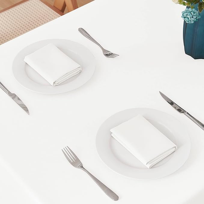 2 Pack Rectangle Tablecloth, 60x104 inch, Water Resistant Wrinkle Free Linen Textured Table Cloth Washable, Decorative Fabric Table Cover for Dining, Party and Camping, White