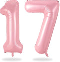 Light Pink 17 Balloon Number 40 Inch, Large Pink Number 17 Balloons, Macaron 17 Balloons Foil Helium 17 Birthday Balloons for Girls Women 17th or 71st Year Old Birthday Party Decorations Anniversary