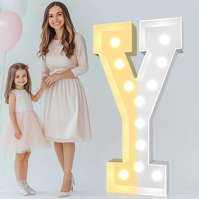 Pooqla 4 FT Marquee Light Up Letters, Giant LED Sign Cool White and Warm White Marquee Letter 4 Feet Tall, Big Mosaic Letter Y for Balloons Birthday Party Anniversary Wedding Decorations