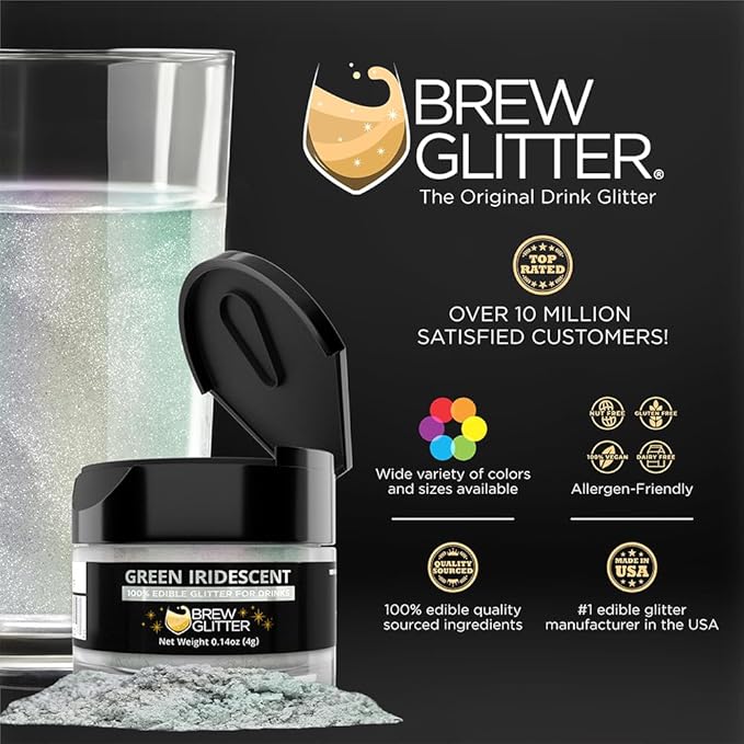 Brew Glitter Edible Glitter for Drinks, Cocktails, Beer, Garnish & Beverages (Iridescent Green, 4 Grams)
