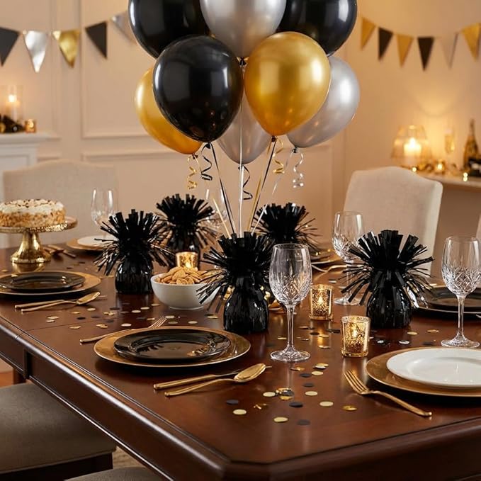 Aluminum Foil Balloon Weights for Parties (24 pcs) - 0.31lb (140g) Each - Premium Balloon Anchors for Birthday, Wedding, Dinner, Indoor & Outdoor Decorations(Black 24pcs)