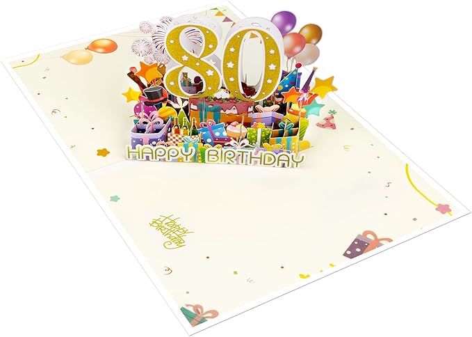 80 Years 0ld Firework Pop Up Happy Birthday Greeting Card, ideal love Gift for Adult and Kid with Blank Note & Envelope, Foldable Celebration for Daughter, Son, Mom, Dad, Friend, Children