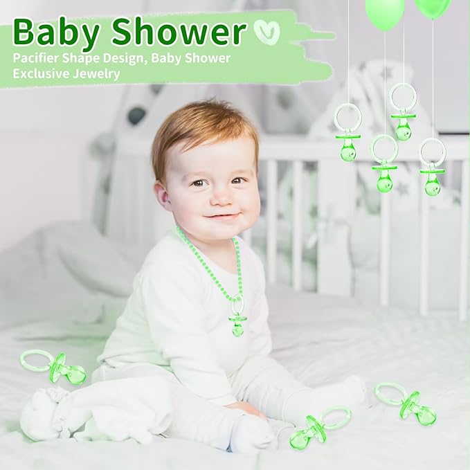 Pacifiers for Baby Shower Game, 36 Large Size Plastic Pacifiers for Baby Shower Decoration DIY, Hunt Game Props, Gender Reveal Party Table Scatter(Green, 2.75 in)