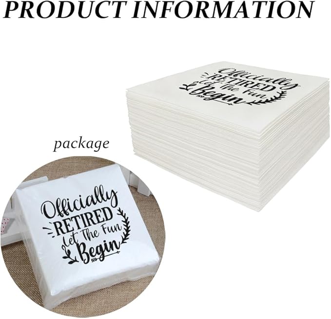Retirement Cocktail Napkins Party Napkins Beverage Napkins Bar Napkins Disposable Paper Novelty Humorous Gag Gift 100Pcs 4.5 x 4.5 17-ply (Officially Retired Let The Fun Begin)