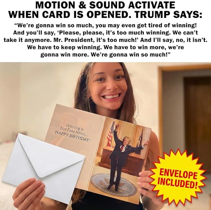 Talking & Dancing Donald Birthday Card - Pop-Up 3D Figure Moves & Plays Real Voice - Funny Trump Card for Him, Her, Dad, Brother - Hilarious Gag Gift with Music & Motion, Envelope Included