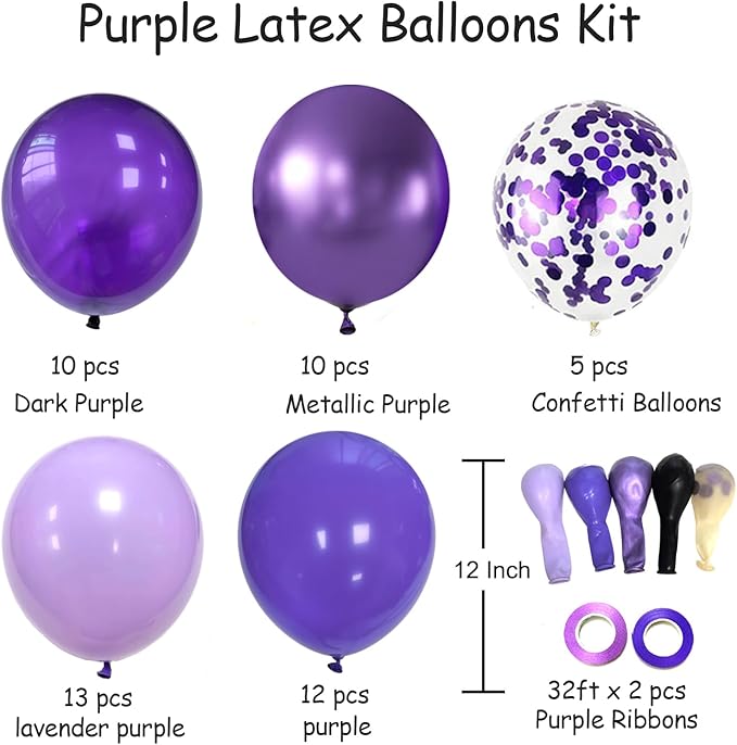 Purple Latex Balloon Set - 50 Pcs 12 Inches Dark Purple Balloons Metallic Purple Balloons for Birthday Wedding Baby Shower Party Decoration