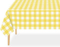 QIKSION Yellow Gingham Tablecloth Disposable 3 Pack, 54 x 108 Inch Yellow and White Checkered Table Cloth for Easter Decorations, Birthday Party Supplies, Rectangle, Plastic Table Cover