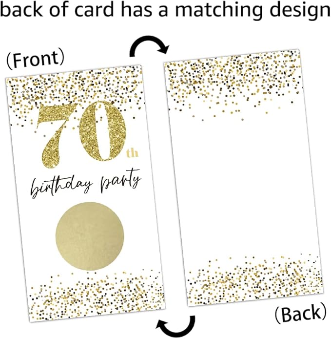 REWIDPARTY White Gold 70th Birthday Party Scratch Off Game Cards（32 PCS）Happy 70th Birthday Party Scratch Cards Cheers to 70 Years Party Supplies Activity for Birthday Raffle Tickets Kids Adults