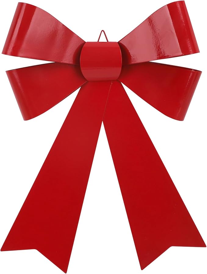 SIQITECHNO Metal Christmas Red Bow Wall Decoration Hanging Xmas Red Bow for Wreath Christmas Tree Topper Ornaments Outdoor Indoor Christmas Decorations for Party Front Door Porch Home
